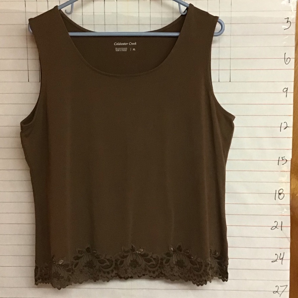 COLDWATER CREEK - woman's sleeveless lace embellishment on bottom   XL  brown